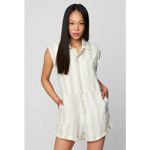 BLANKNYC Striped Linen Romper In Changing Lanes Size XS Women NWT - Picture 6 of 10